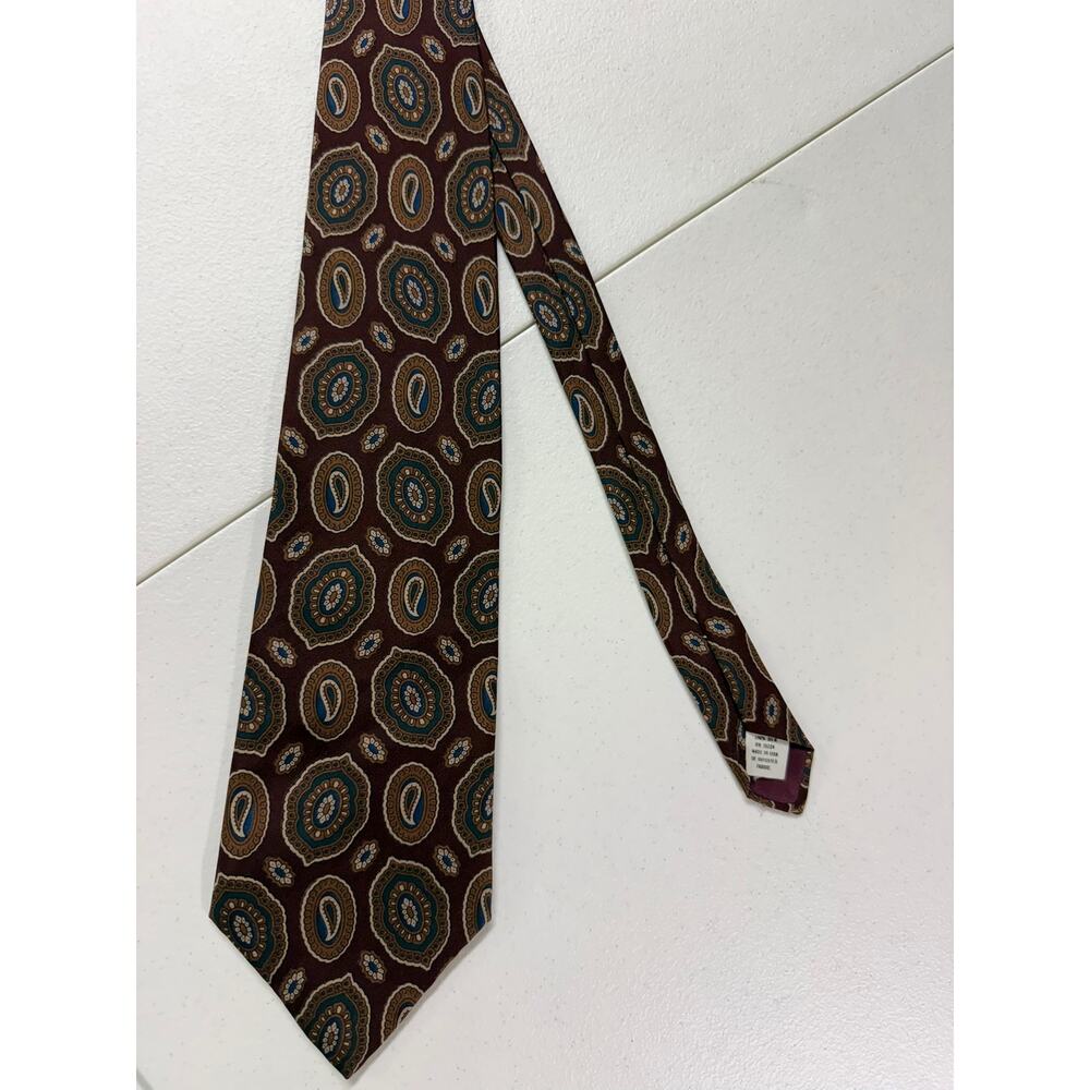 JRR Apparel Men's Brown Silk Paisley Geometric Pattern Necktie One Size